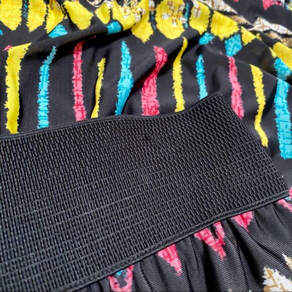 Magic Bright Pink, Yellow, & Blue Boho Pattern Maxi Skirt With Elastic Faux Belt - Picture 6 of 9